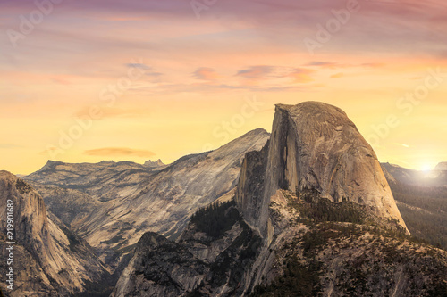 Beautiful view of yosemite national park at sunset in California photo