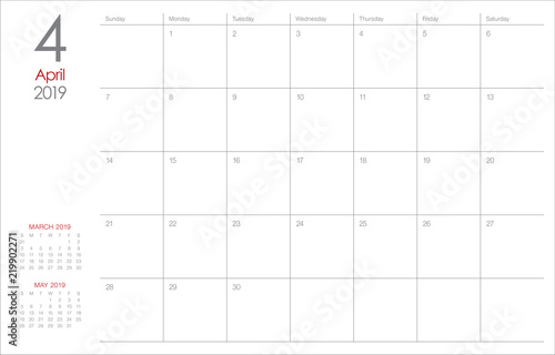 April 2019 desk calendar vector illustration