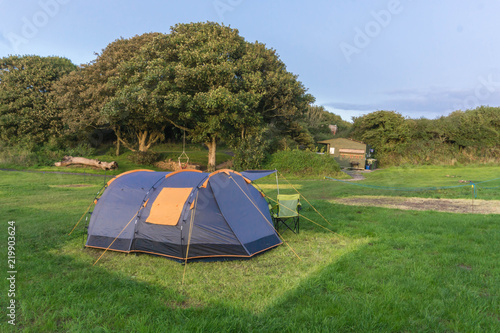 Camping in a three person tent at Becks Bay Campsite near Tenby in South Wales