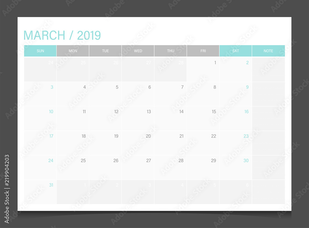 Calendar 2019 March week start Sunday corporate business modern design layout template vector. Calendar 2019 March week start Sunday corporate business modern design layout template vector.