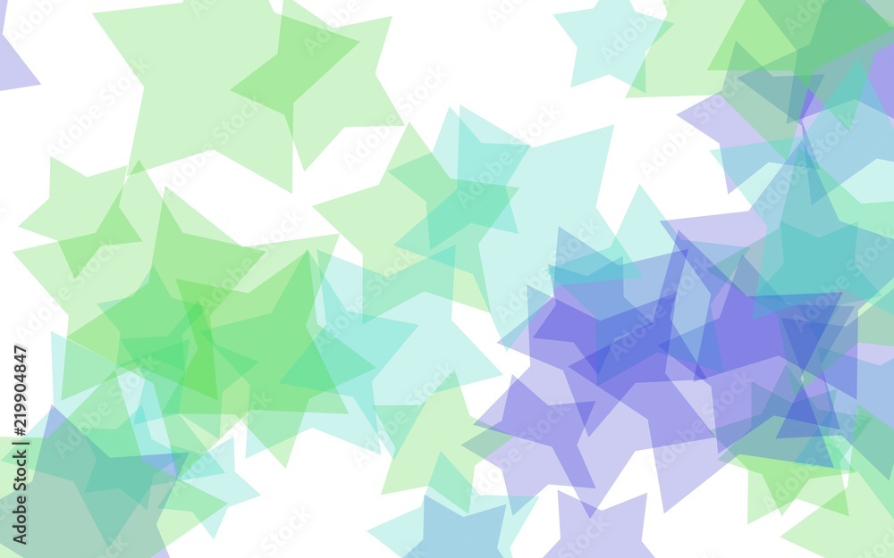 Multicolored translucent stars on a white background. Green tones. 3D illustration Multicolored translucent stars on a white background. Green tones. 3D illustration