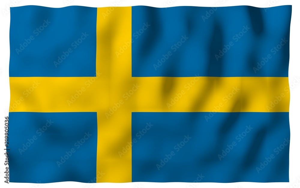 The flag of Sweden. Official state symbol of the Kingdom of Sweden. A blue field with a yellow Scandinavian cross that extends to the edges of the flag. 3d illustration The flag of Sweden. Official state symbol of the Kingdom of Sweden. A blue field with a yellow Scandinavian cross that extends to the edges of the flag. 3d illustration