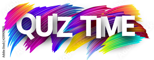 Quiz time banner with colorful brush strokes.