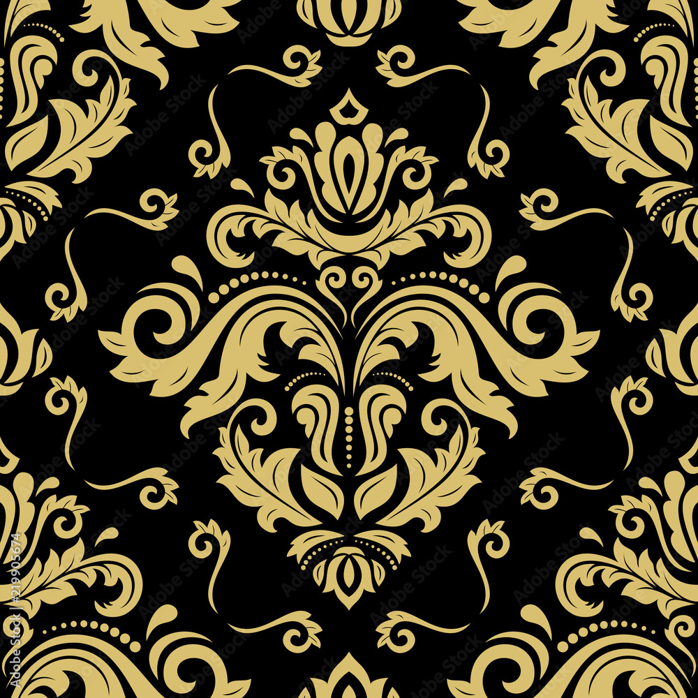 Classic seamless pattern. Traditional orient ornament. Classic vintage black and golden background