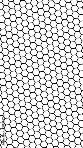 Black honeycomb on a white background. Isometric geometry. Vertical image orientation. 3D illustration