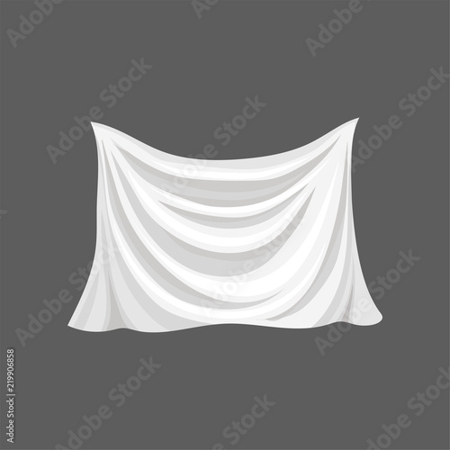 Silk bed sheet. White satin cloth with gray shadows. Soft fabric material. Textile for home decor. Flat vector design