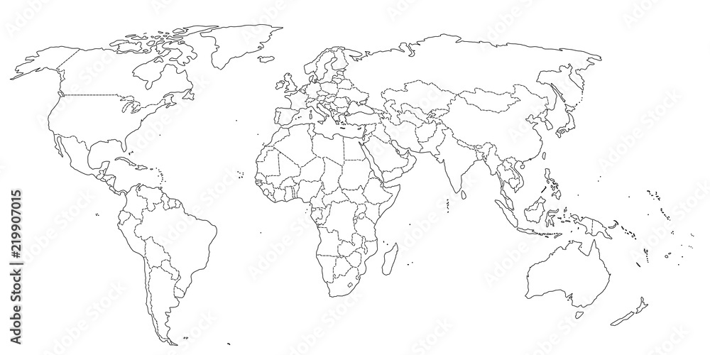 Fototapeta premium Konturowa mapa świata w kolorach czarnym i białym