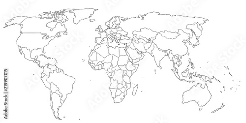 Contour world map black and white colors