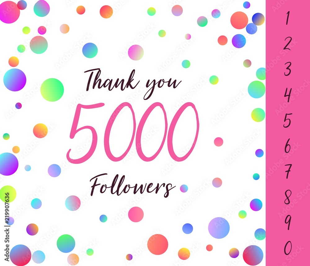 Thank you Followers banner with set of numbers. Vector illustration.