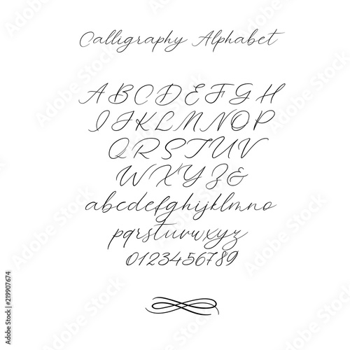 Hand drawn typeface set isolated on white. Brush painted characters: lowercase and uppercase. Vector logo font. Typography alphabet for your designs: logo, typeface, card, wedding invitation. Isolated