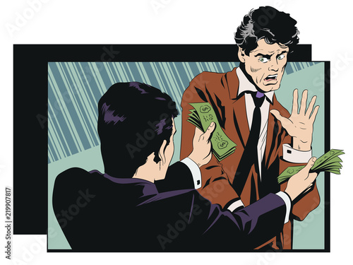 Businessman refuses money. Stock illustration.