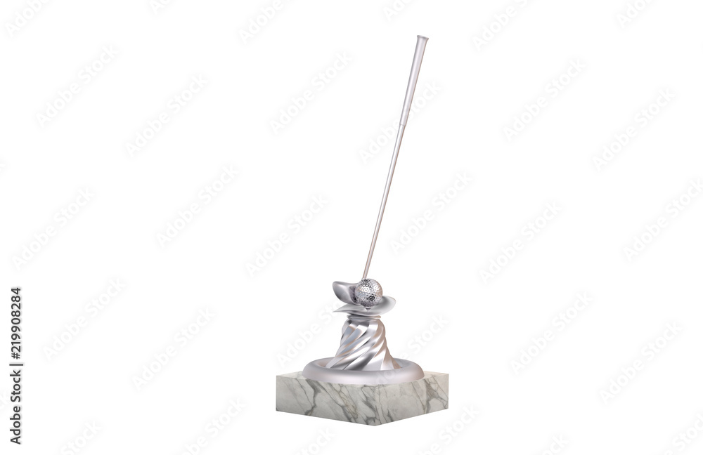 Fototapeta premium Golf Silver Trophy with Club and Ball