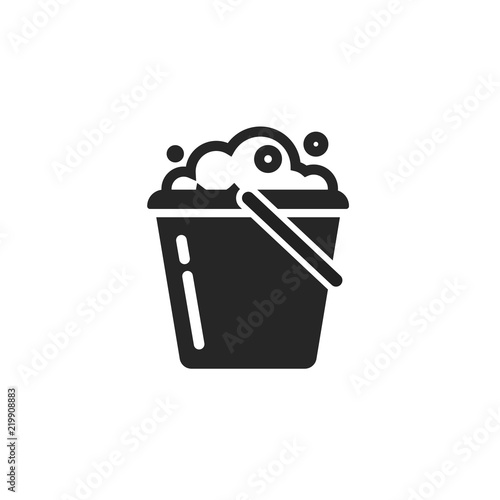 Bucket of water icon vector isolated, pail or bucketful with foam and bubbles symbol