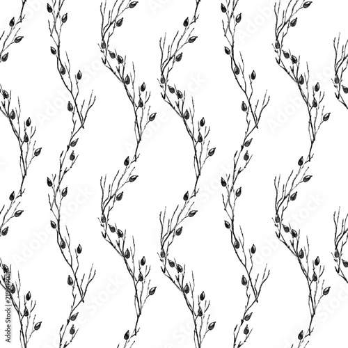 Fototapeta Naklejka Na Ścianę i Meble -  Seamless Botanical Pattern with Briar Branches in Asian Style.