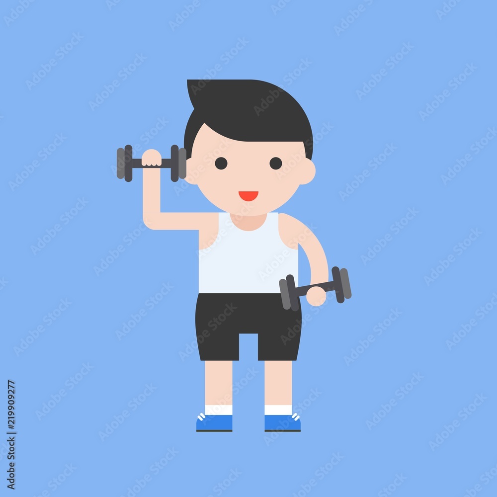 cute character weight lifting set, flat design cute character weight lifting set, flat design