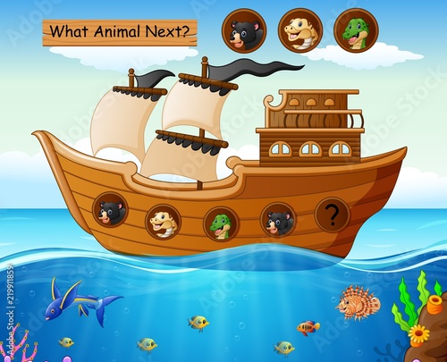 PrintWood boat sailing with wild animals theme