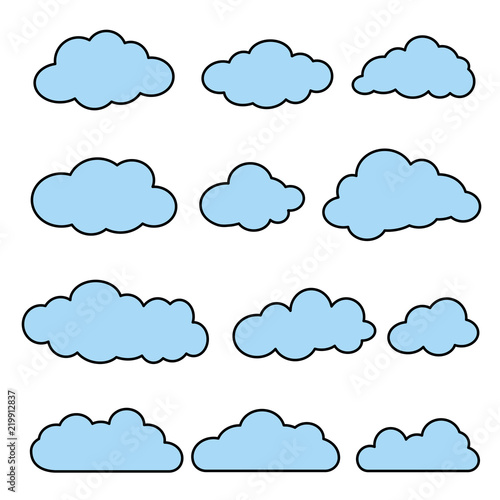 Vector illustration of flat line clouds set.