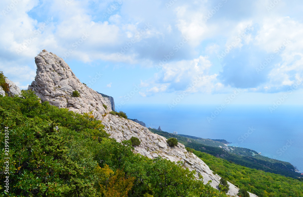 Crimea, the temple of the Sun on the mountain Ilyas Kaya, near the Bay of Laspi. Mysticism place of power