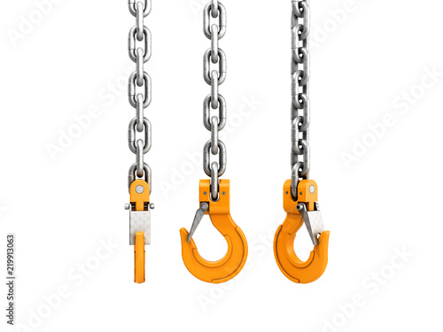 Fotografie Set of crane hooks on white no shadow 3D Illustration