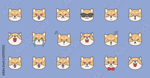 shiba inu emoticon filled outline design