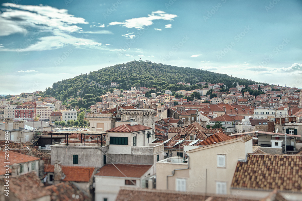 View on the old town of Split and Marjan park.