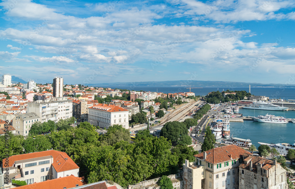 View on the Train Station and the Old Town in Split, Croatia.