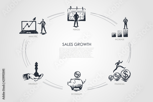 Sales growth - analytic, period, increase, economy, strategy set concept.