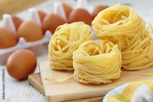 Spaghetti nest prepared for cooking