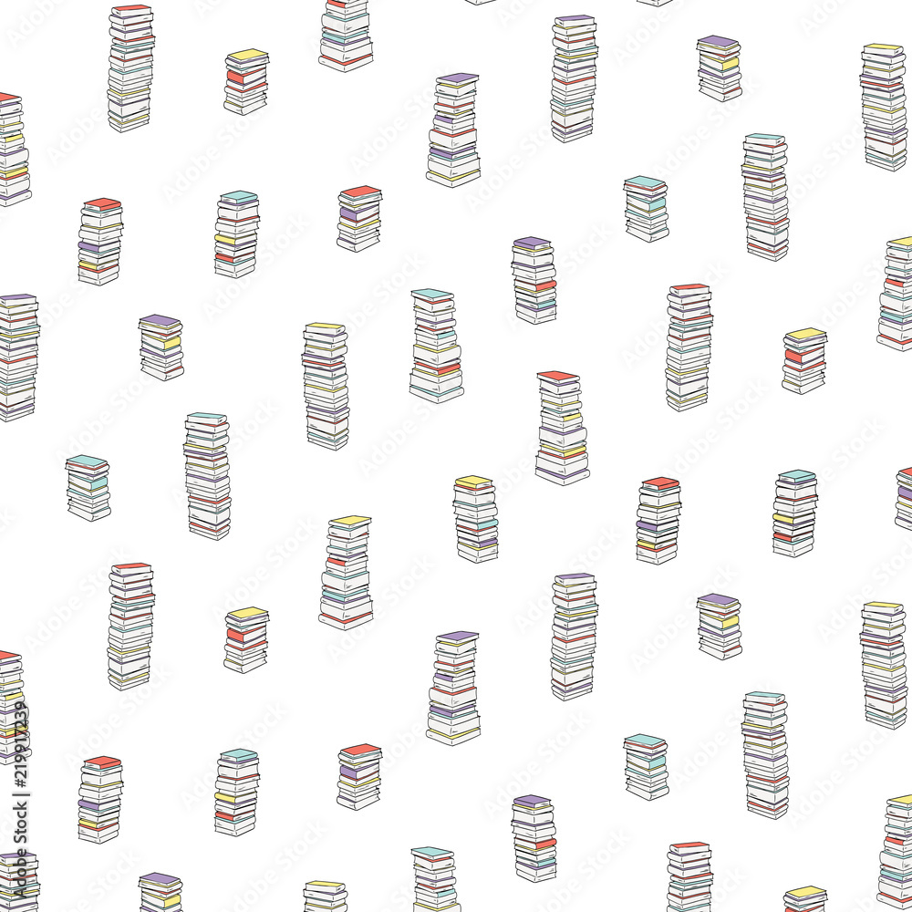 Fototapeta premium Hand drawn vector illustration of pile books pattern.