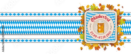 Oktoberfest 2018 Header Bierdeckel und Bänder in bayrischen Farben