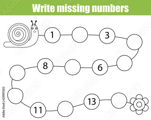 Mathematics educational game for children. Write the missing numbers