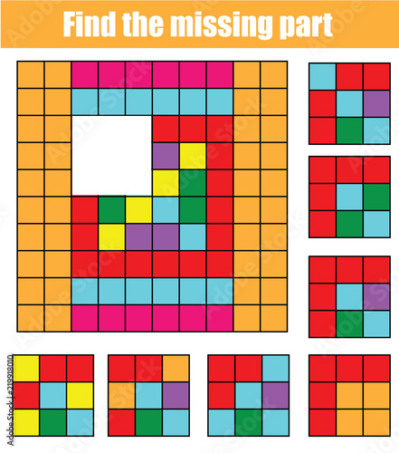 Puzzle for toddlers. Find the missing part of picture. Educational children game with abstract pattern