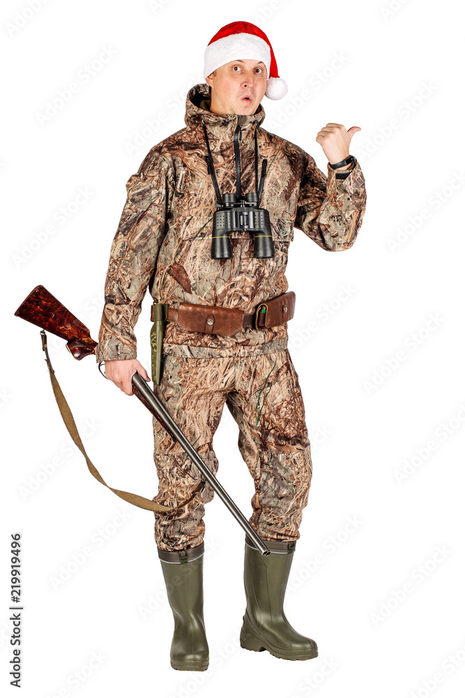 Full length portrait of a male hunter with double barreled shotgun Isolated on white background. hunting and people concept. Full length portrait of a male hunter with double barreled shotgun Isolated on white background. hunting and people concept.