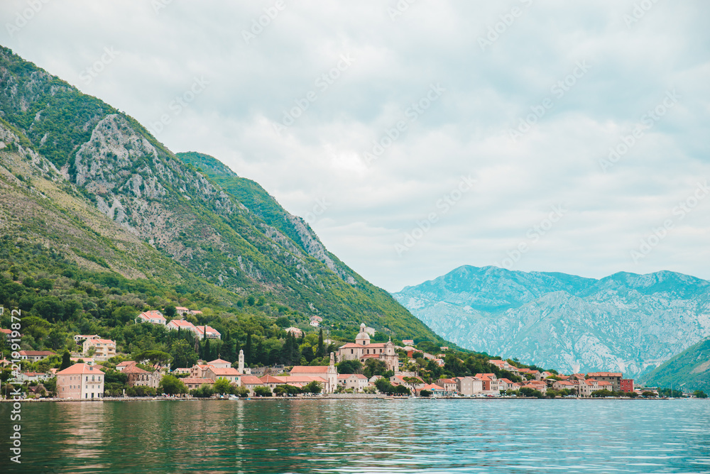 landscape view of montenegro bay. overcast weather