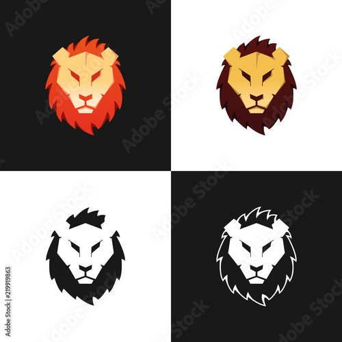 Fototapeta Naklejka Na Ścianę i Meble -  Lion head logo design templates. Isolated graphic elements set for the brand identity. Vector illustration on the white and black backgrounds.