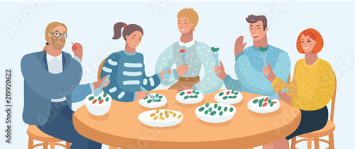 Group of people are eating