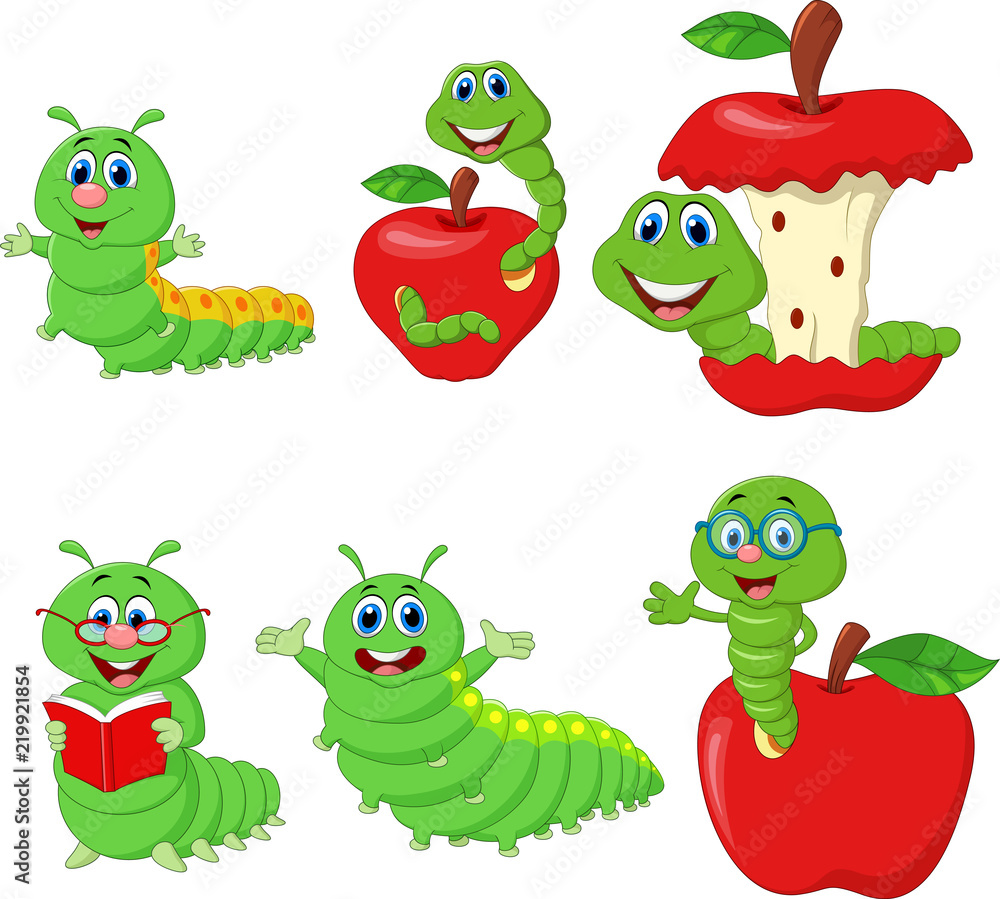 Cartoon funny Caterpillar collection set Stock Vector | Adobe Stock