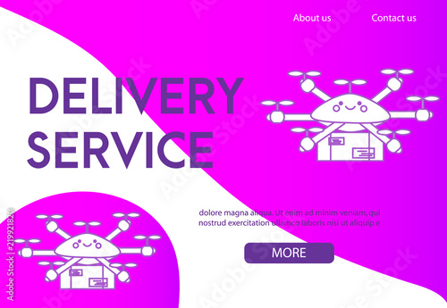 Landing page design template for delivery service. Flying drone delivering post boxes