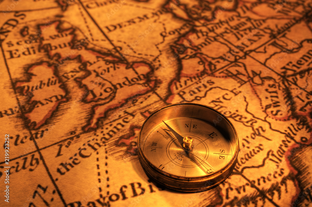 Compass and Map of UK and Europe Compass and Map of UK and Europe