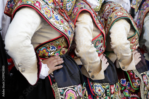 Three women wearing one of the folk costume of Zamora, Spain