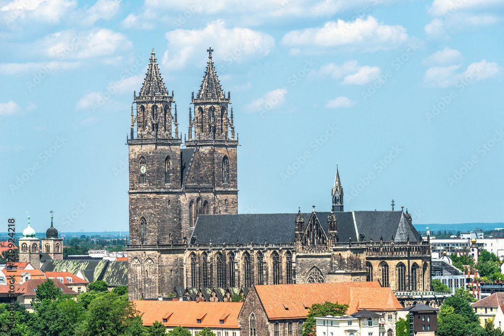 View from above of Magdeburg Cathedral, Magdeburg, Germany