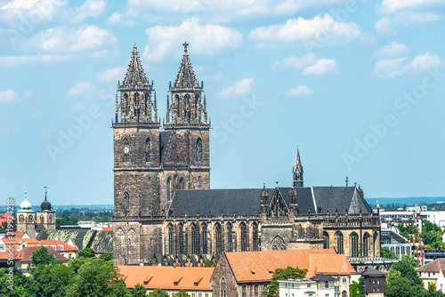View from above of Magdeburg Cathedral, Magdeburg, Germany