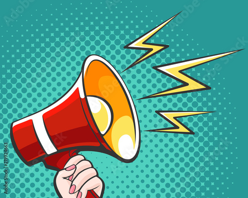 Hand with Megaphone in Pop Art style