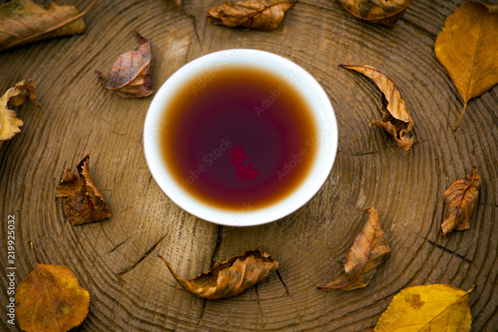 Black Chinese Tea Puer glass autumn leaf wooden circle Black Chinese Tea Puer glass autumn leaf wooden circle
