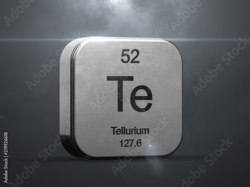 Tellurium element from the periodic table. Metallic icon 3D rendered with nice lens flare photo