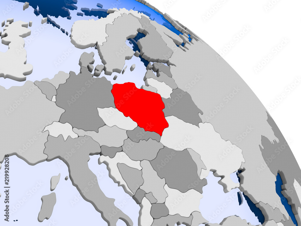 Fototapeta premium Poland in red on map