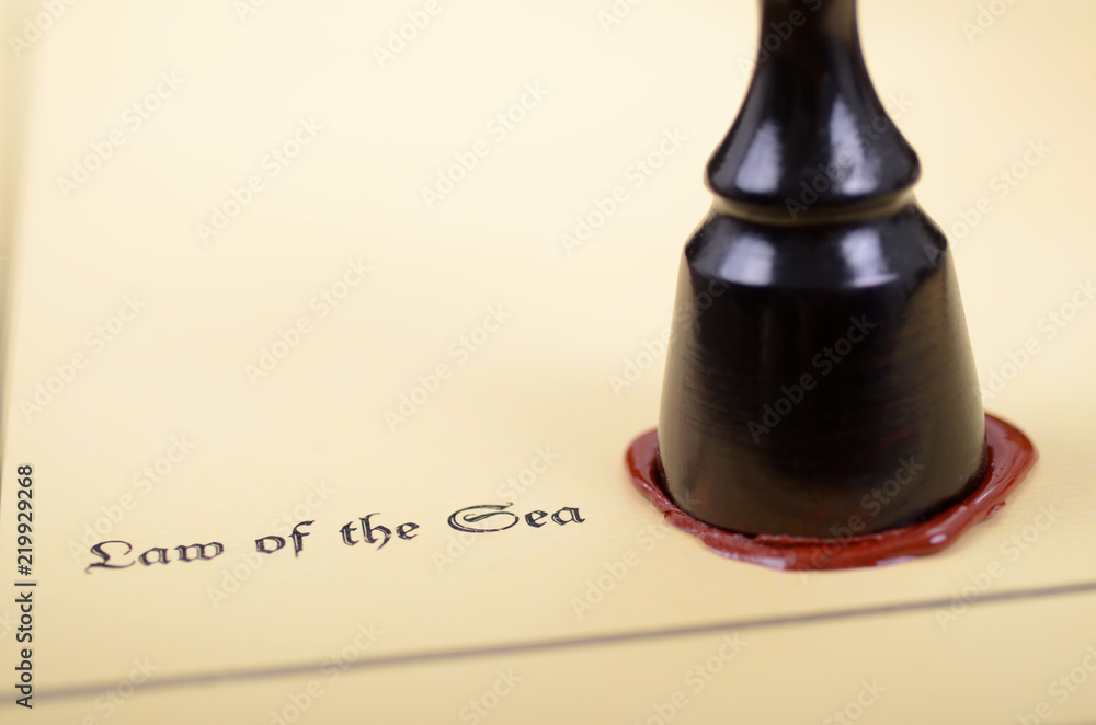Φωτογραφία Law of the sea, Scales of Justice and  Notary seal on the wooden background