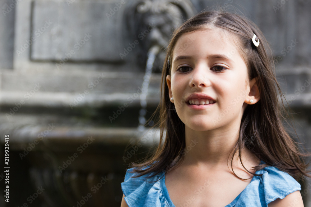 Young Girl Model Poses To Photographer. Female Kid I Beautiful Dress  Outside Stock Photo, Picture and Royalty Free Image. Image 146216175.