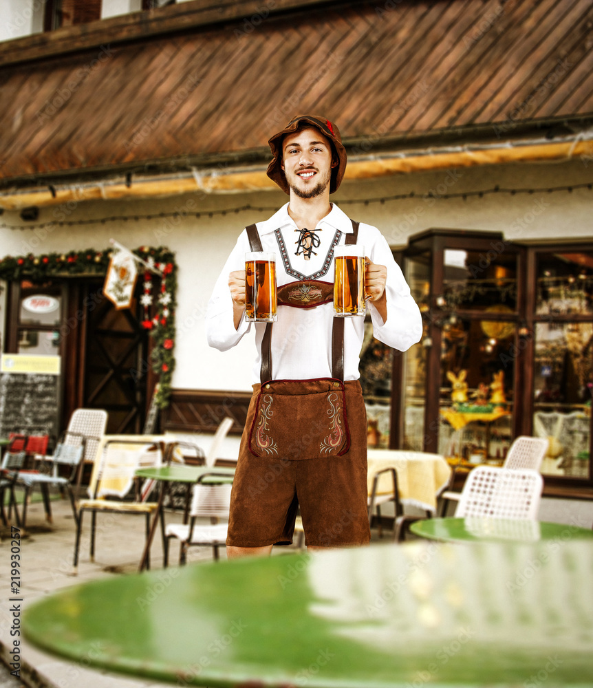 Bavarian people and bar background 