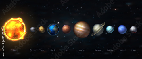 The solar system in our galaxy is all the planets of our system. Vector realism. vector illustration of astronomy and astrology